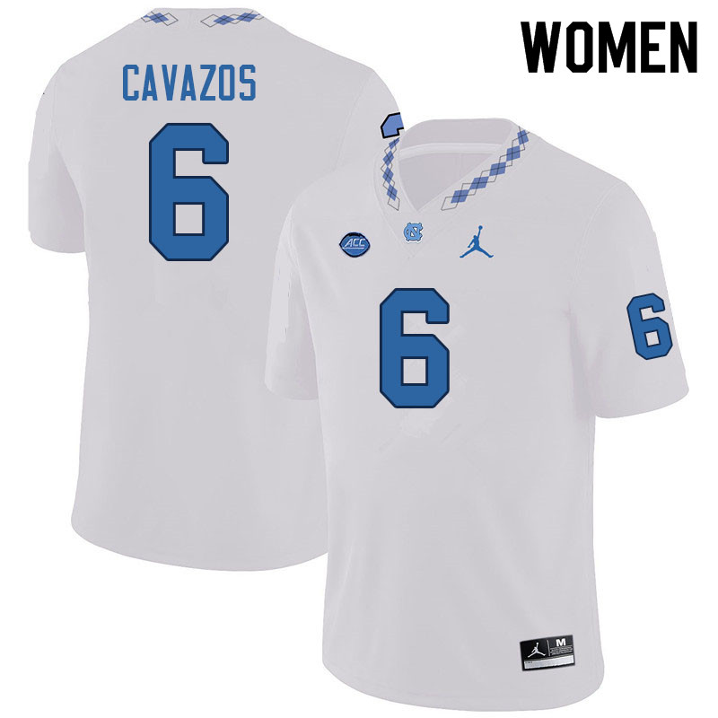 Women #6 Lejond Cavazos North Carolina Tar Heels College Football Jerseys Sale-White